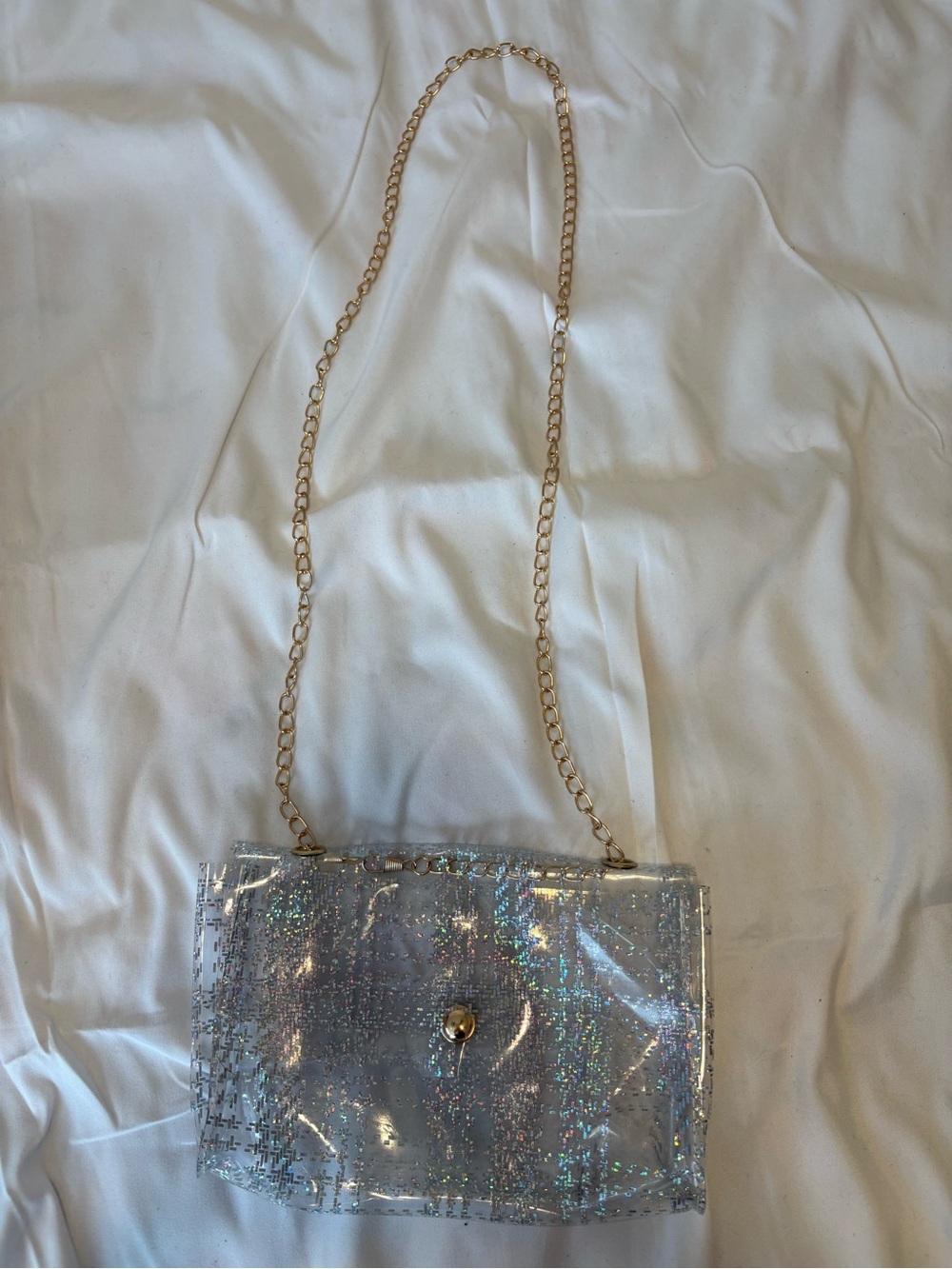 SHEIN Holographic Clear Crossbody Bag with Gold Chain